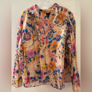 J.Crew Liberty Floral Button Top Tunic Resort Butterfly Pink Blue Orange 24 Plus
